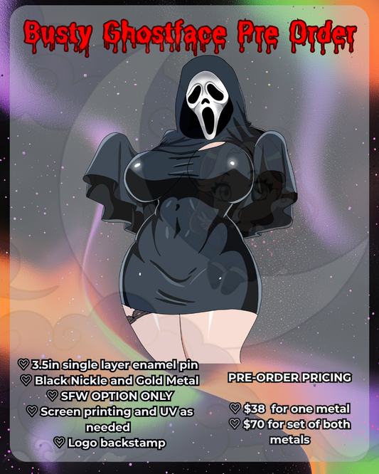 PRE ORDER: Busty Ghostface 3.5 inch Enamel Pin