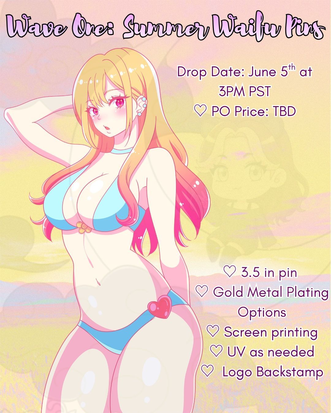 PRE-ORDER: Summer Waifu Enamel Pins - Wave One